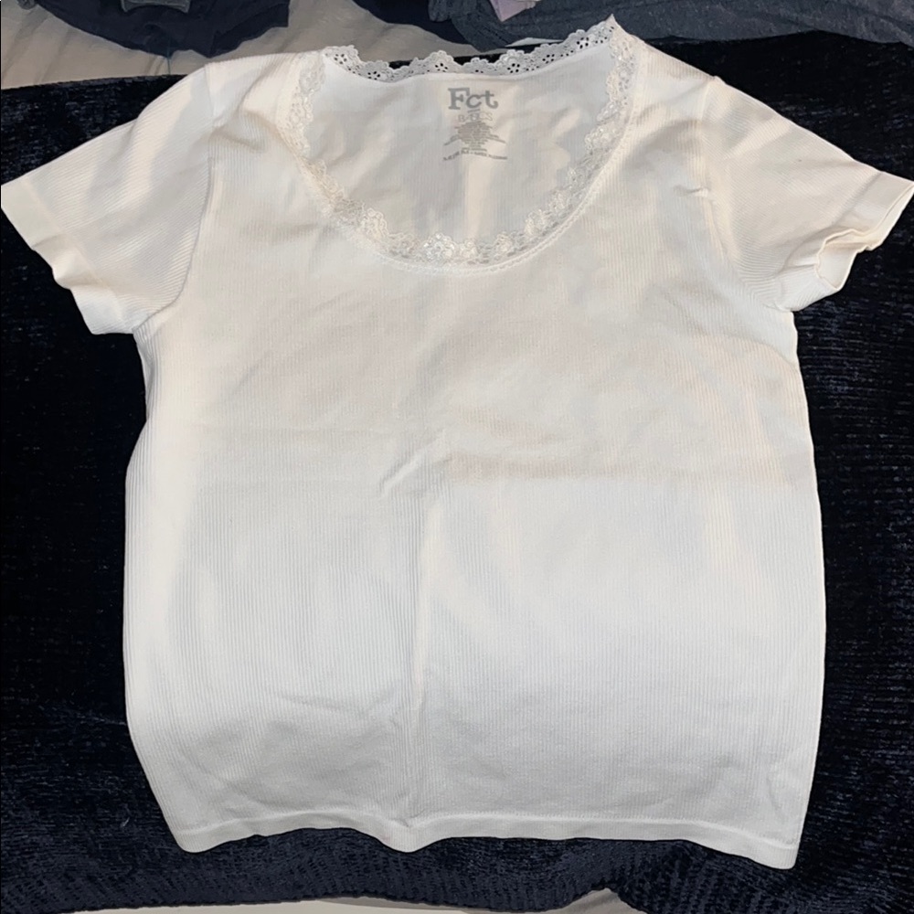 White Lace Trim T-Shirt